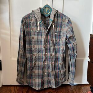 Modern Amusement Button Down Jacket with Hood - M